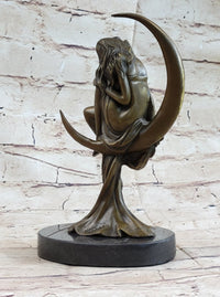 High Life Girl on Crescent Moon Bronze 9" x 6" Sculpture