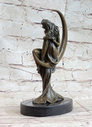 High Life Girl on Crescent Moon Bronze 9" x 6" Sculpture