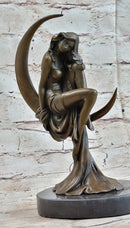 High Life Girl on Crescent Moon Bronze 9" x 6" Sculpture