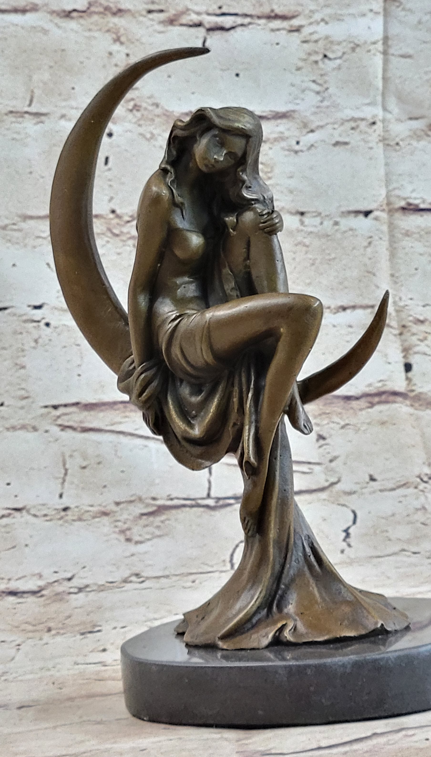High Life Girl on Crescent Moon Bronze 9" x 6" Sculpture