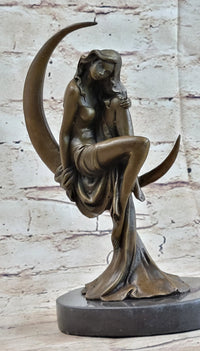 High Life Girl on Crescent Moon Bronze 9" x 6" Sculpture