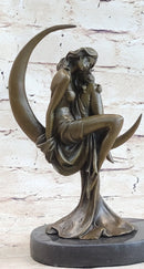 High Life Girl on Crescent Moon Bronze 9" x 6" Sculpture