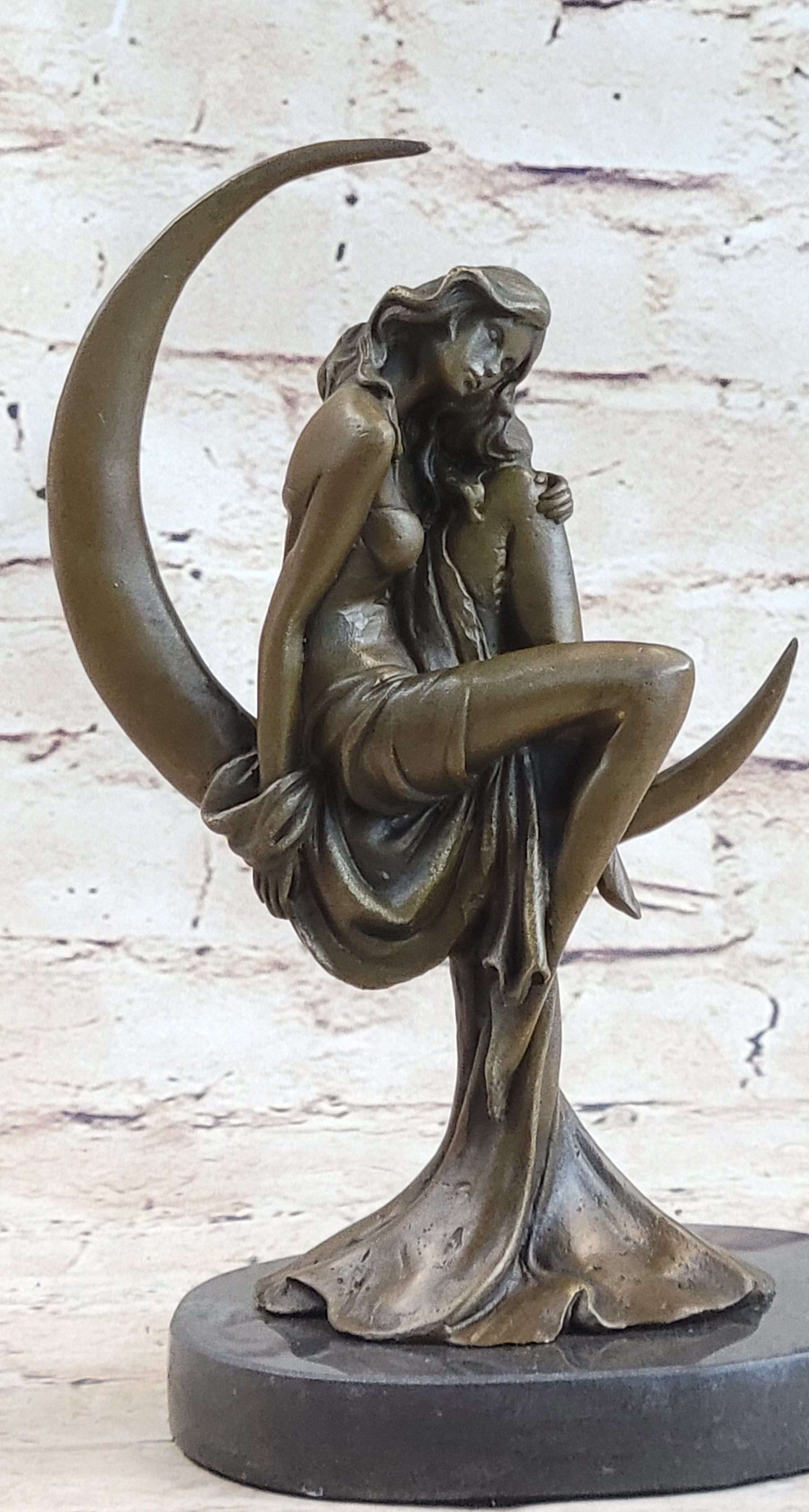 High Life Girl on Crescent Moon Bronze 9" x 6" Sculpture