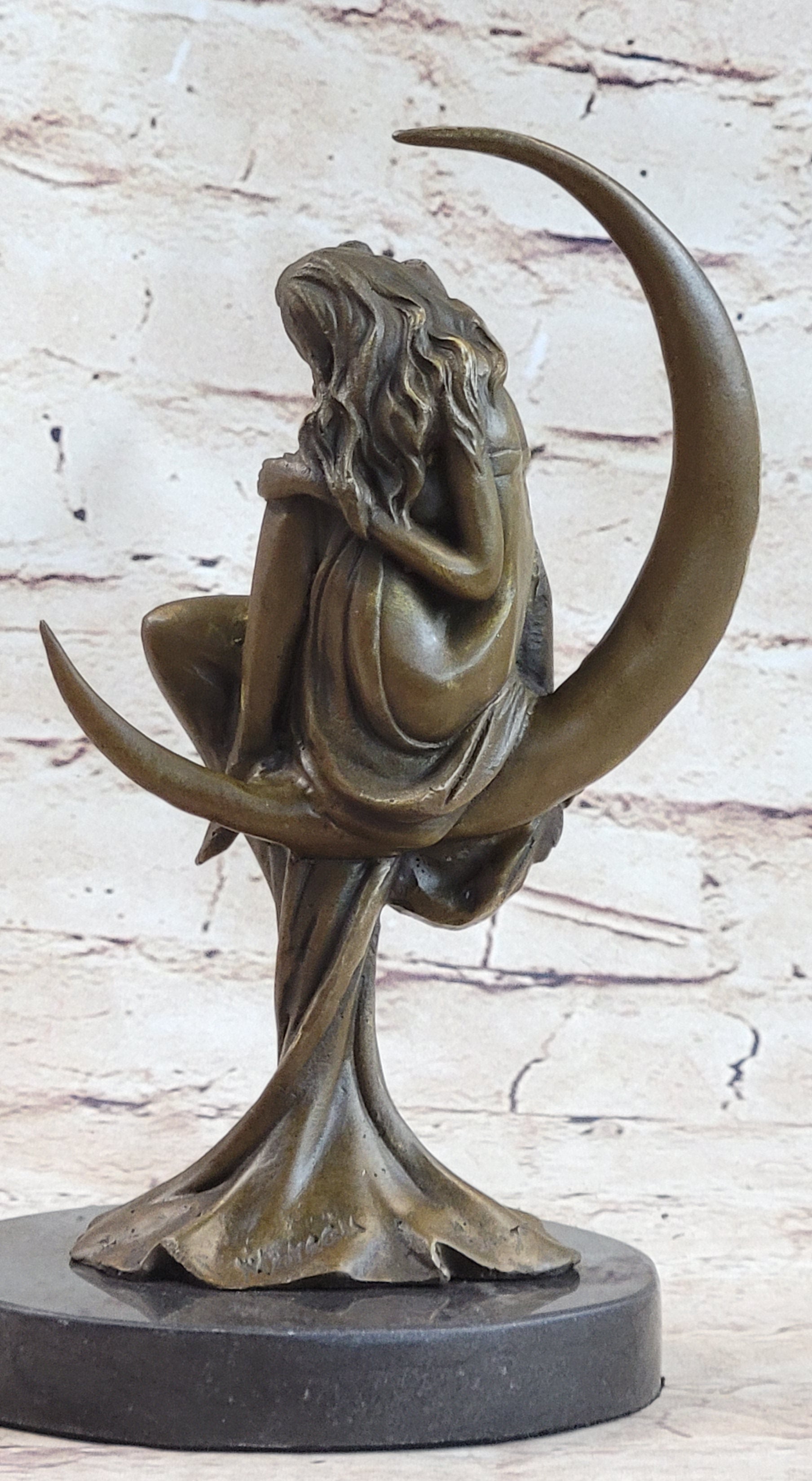 High Life Girl on Crescent Moon Bronze 9" x 6" Sculpture