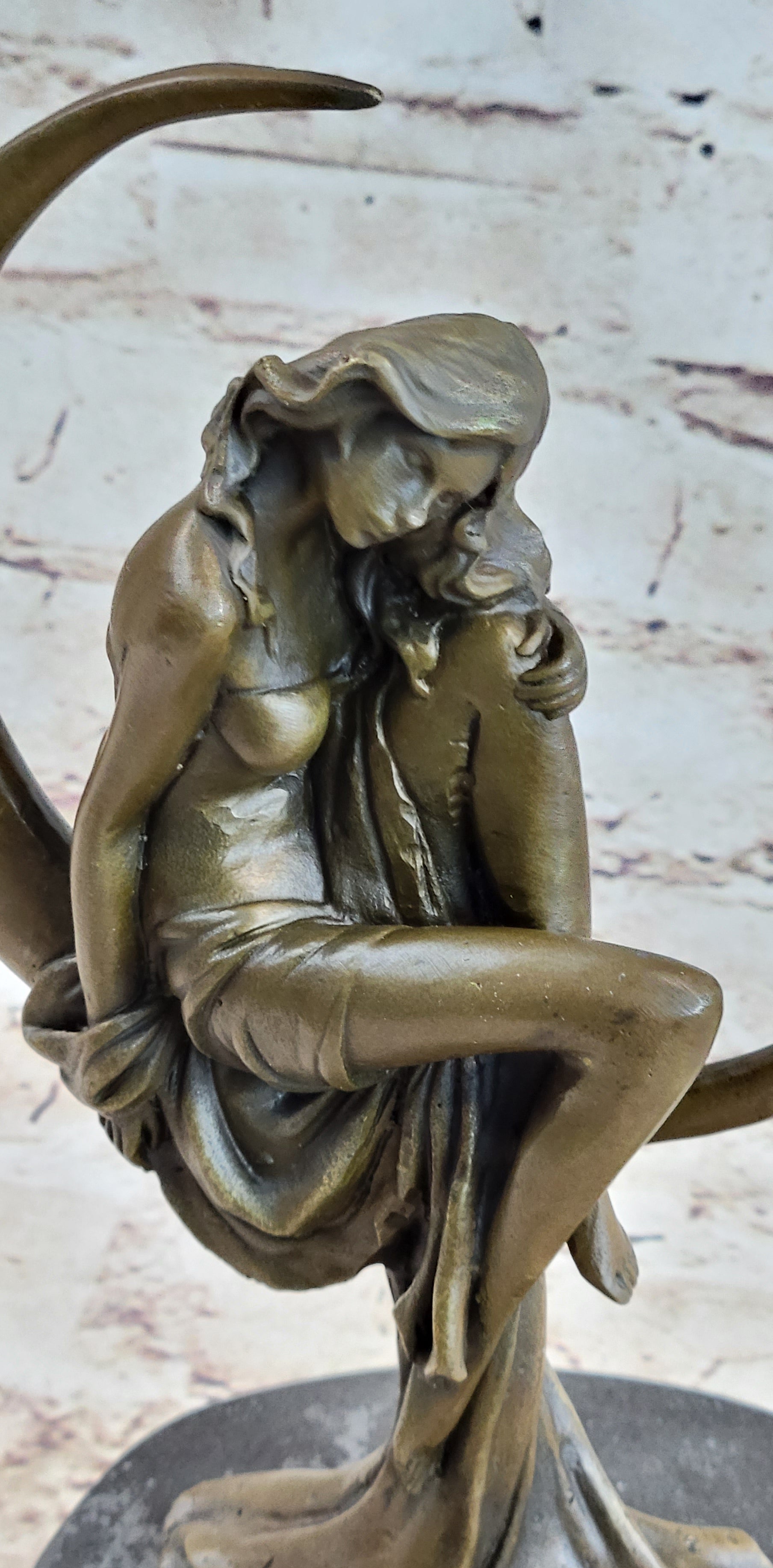 High Life Girl on Crescent Moon Bronze 9" x 6" Sculpture