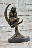 High Life Girl on Crescent Moon Bronze 9" x 6" Sculpture