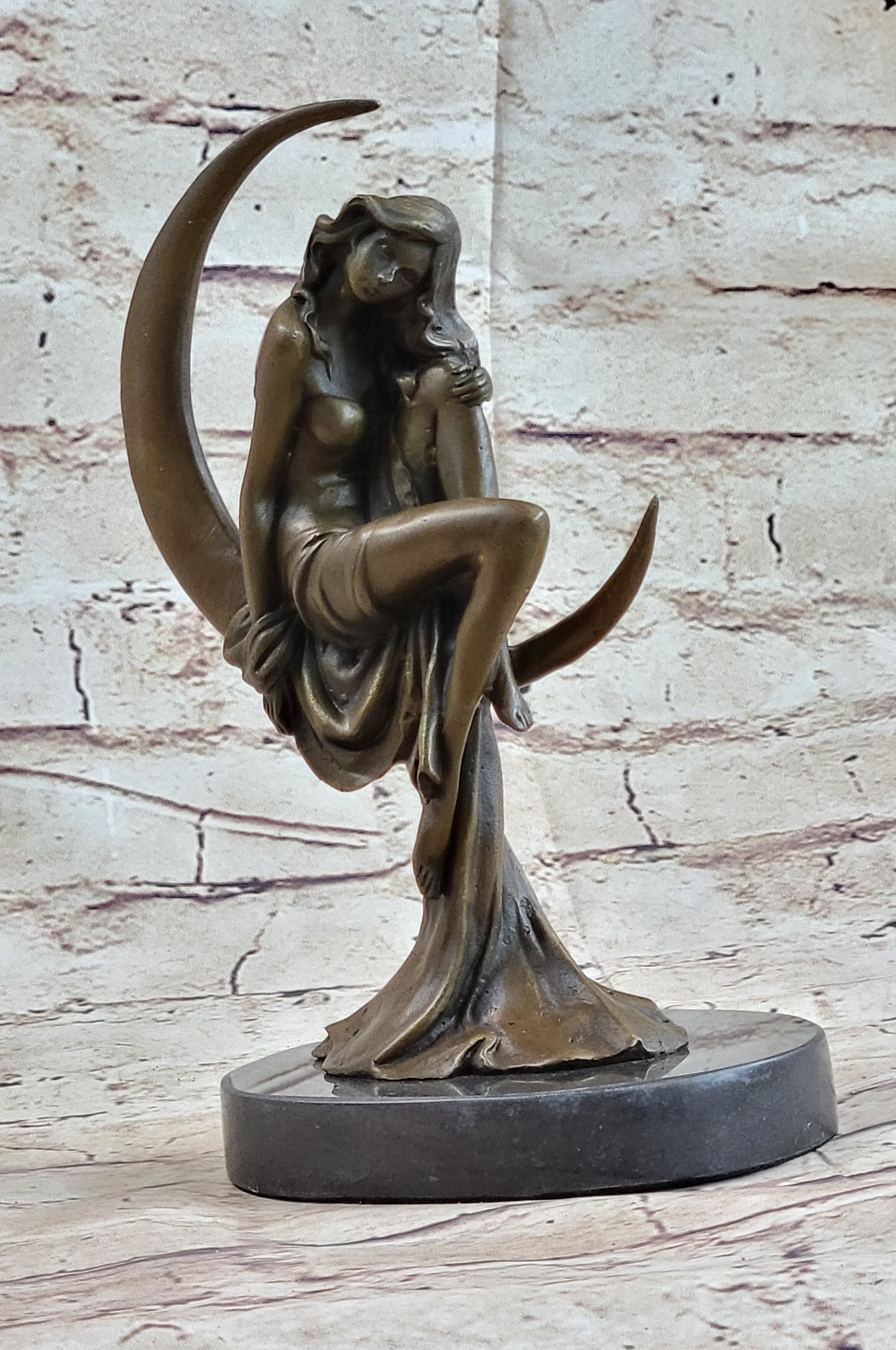 High Life Girl on Crescent Moon Bronze 9" x 6" Sculpture