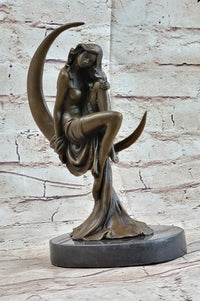 High Life Girl on Crescent Moon Bronze 9" x 6" Sculpture