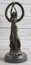 Gaia Girl Holding Moon in front of Sun Bronze 12" x 4"