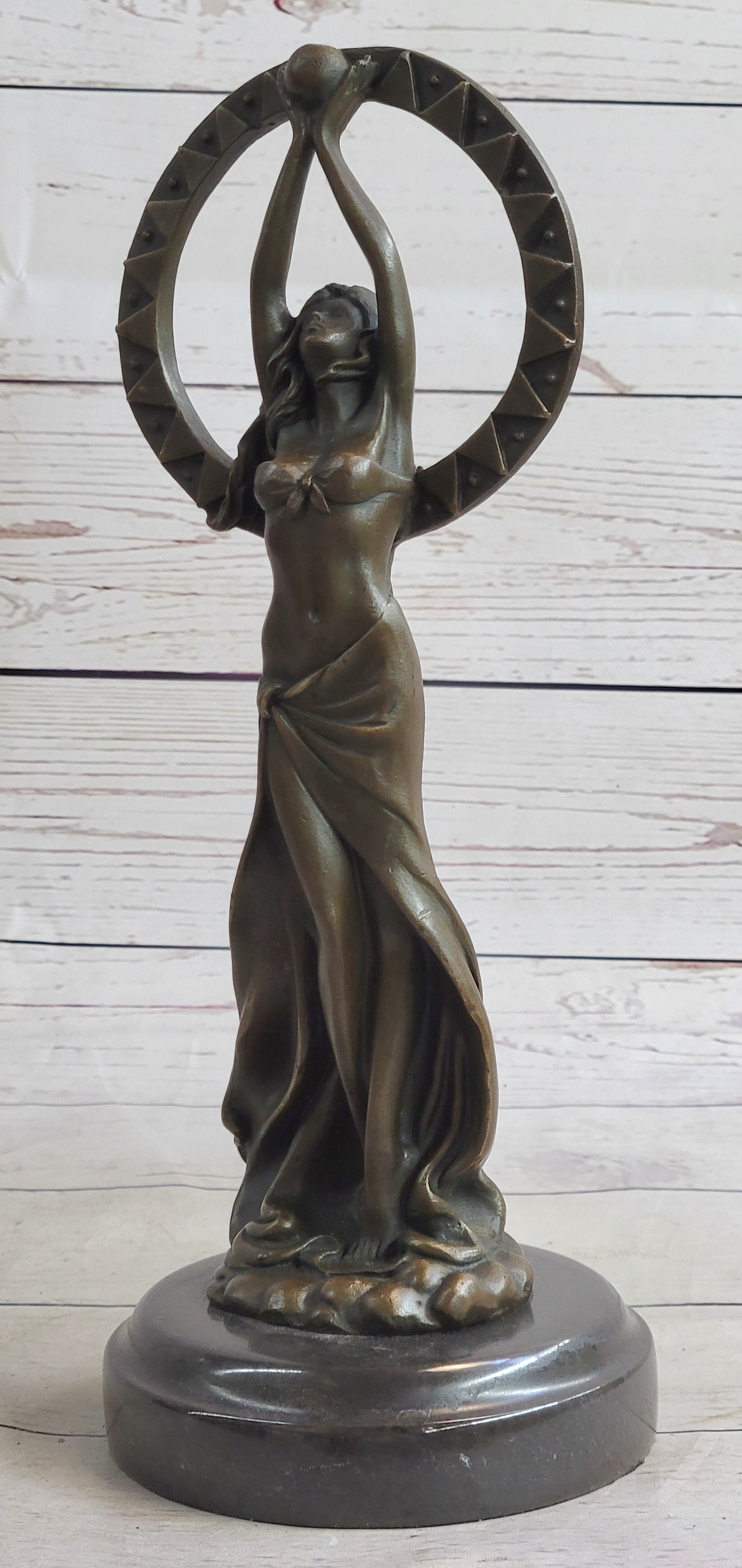 Gaia Girl Holding Moon in front of Sun Bronze 12" x 4"