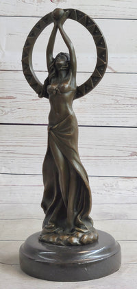 Gaia Girl Holding Moon in front of Sun Bronze 12" x 4"