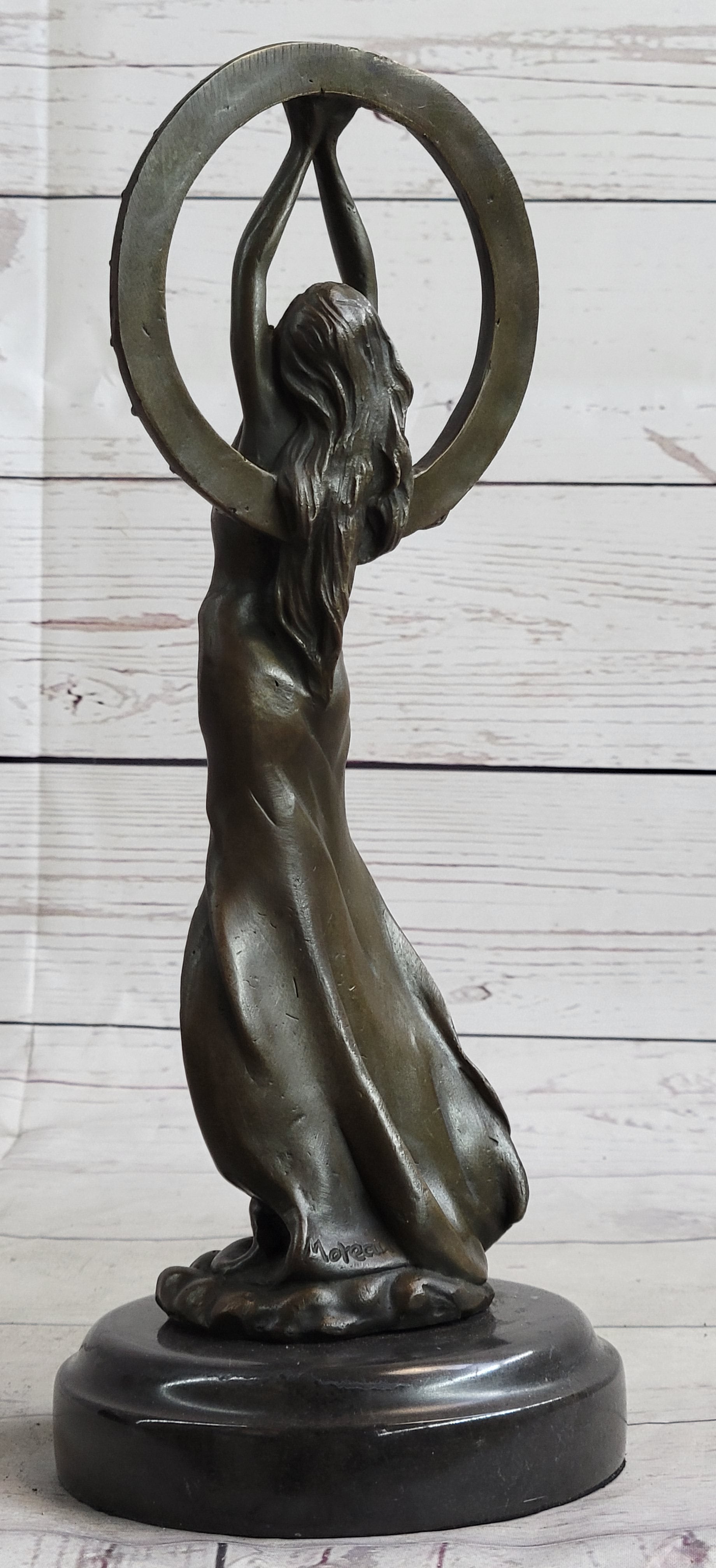 Gaia Girl Holding Moon in front of Sun Bronze 12" x 4"