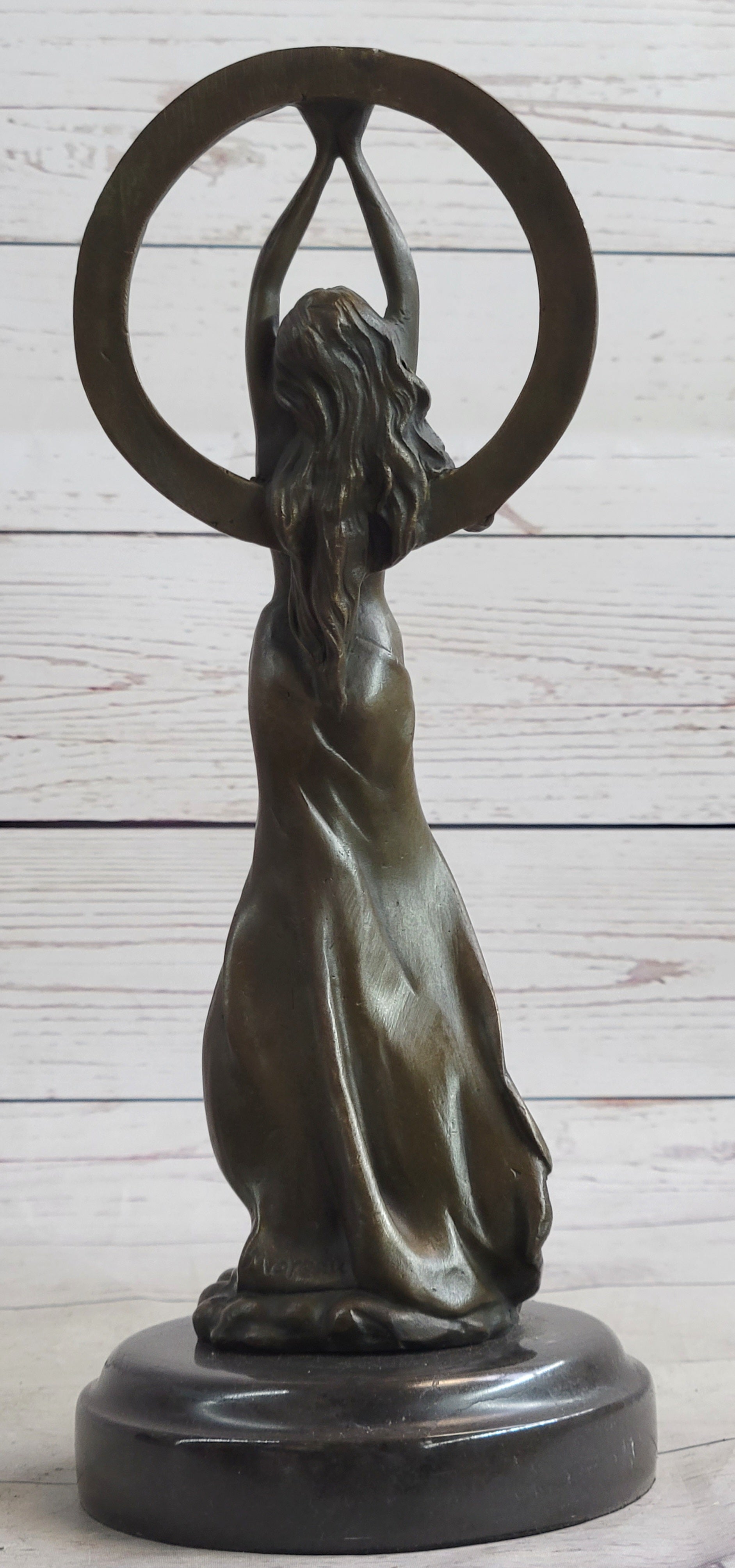 Gaia Girl Holding Moon in front of Sun Bronze 12" x 4"
