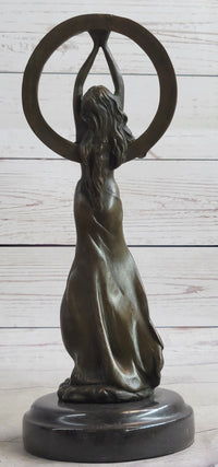 Gaia Girl Holding Moon in front of Sun Bronze 12" x 4"