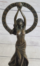 Gaia Girl Holding Moon in front of Sun Bronze 12" x 4"