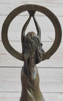 Gaia Girl Holding Moon in front of Sun Bronze 12" x 4"