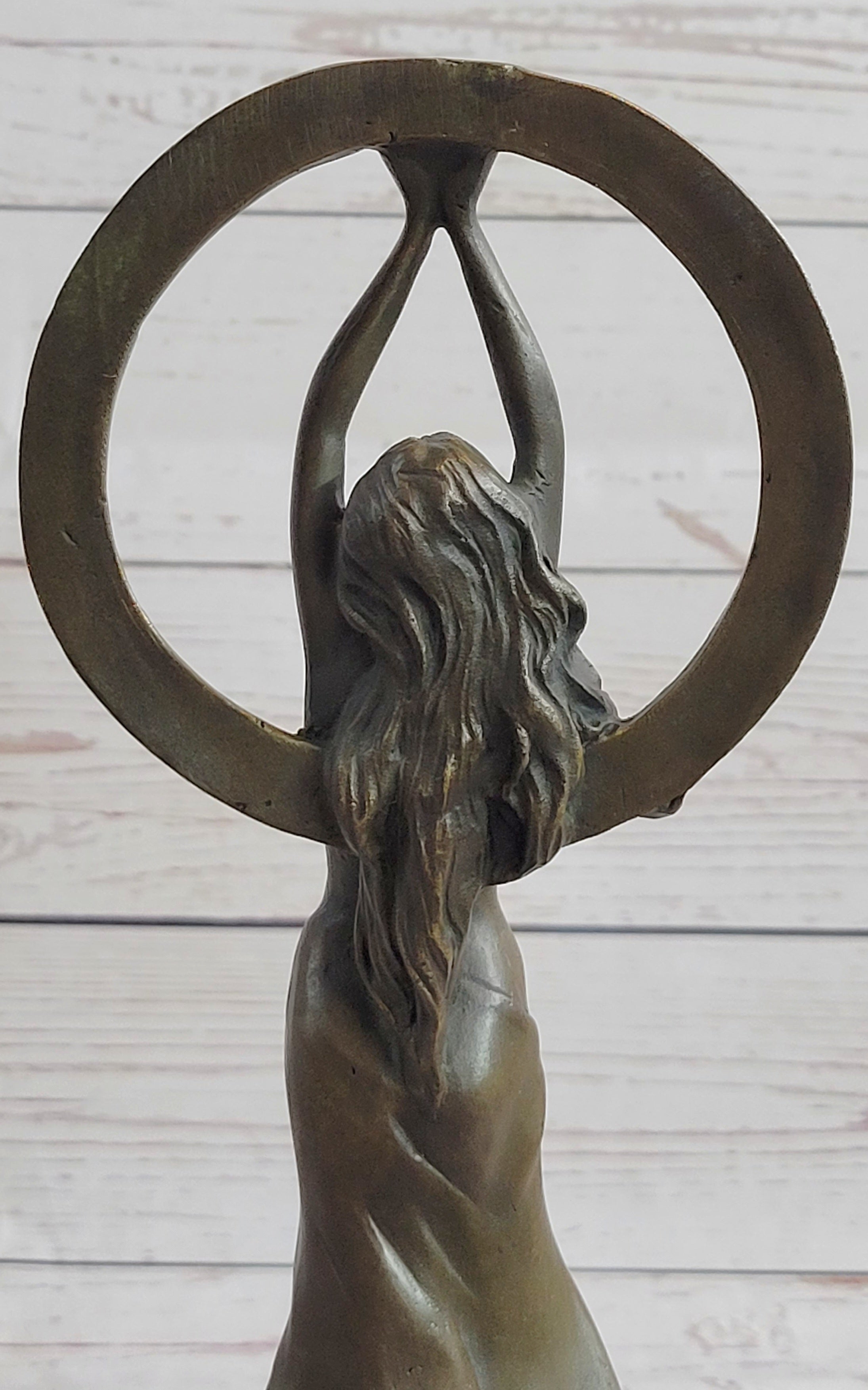 Gaia Girl Holding Moon in front of Sun Bronze 12" x 4"