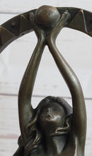 Gaia Girl Holding Moon in front of Sun Bronze 12" x 4"