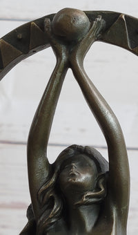 Gaia Girl Holding Moon in front of Sun Bronze 12" x 4"