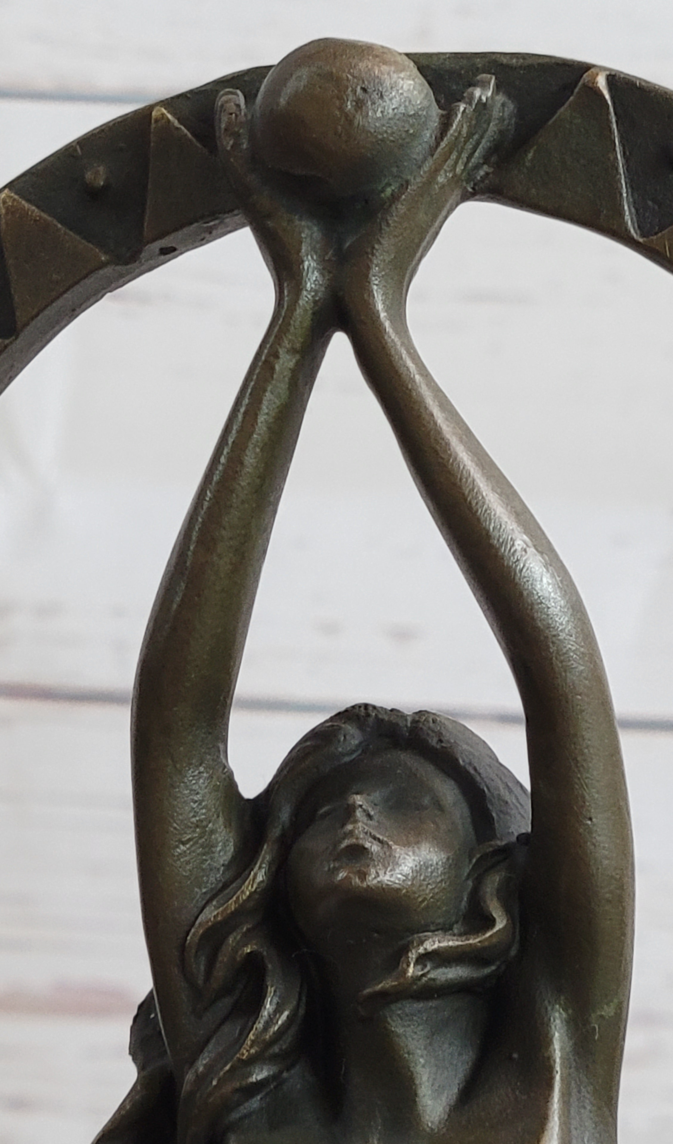 Gaia Girl Holding Moon in front of Sun Bronze 12" x 4"