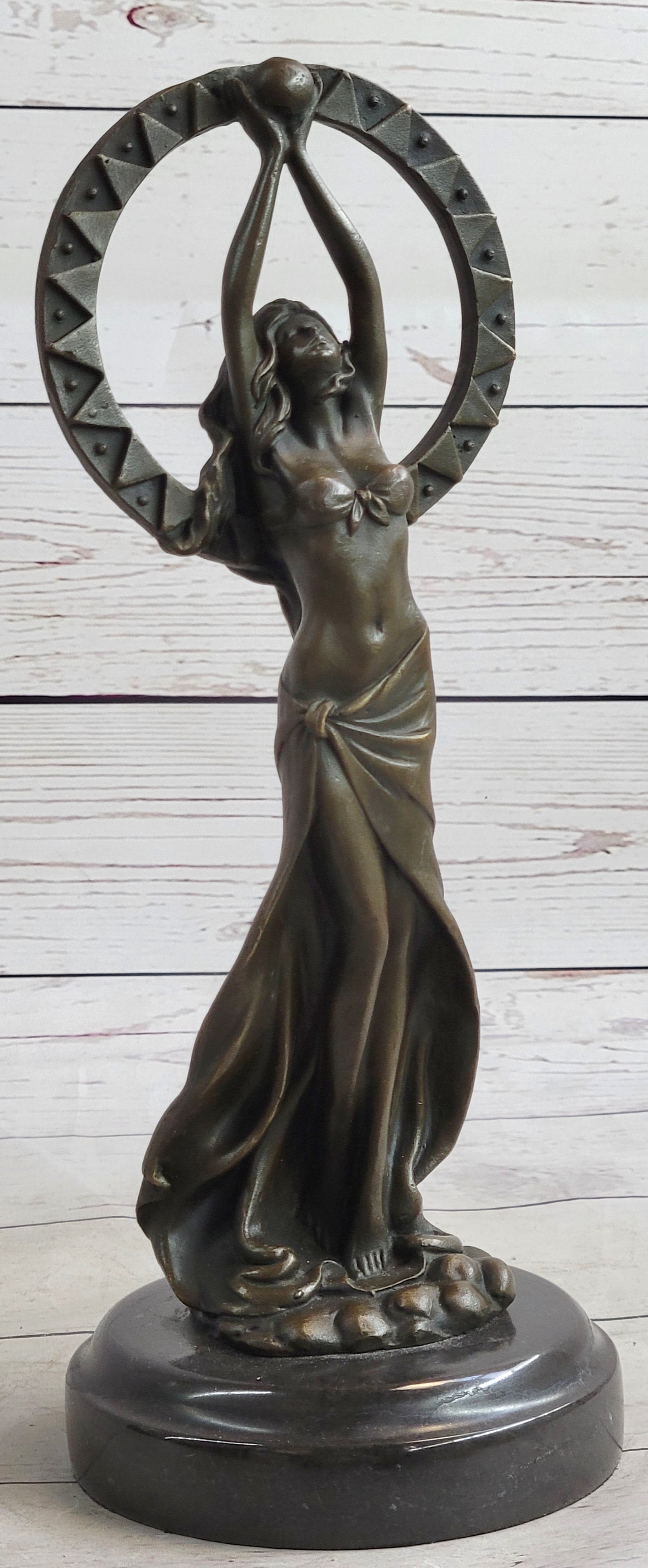 Gaia Girl Holding Moon in front of Sun Bronze 12" x 4"