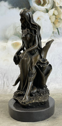Nymph Girl Sitting on Flower Bronze Sculpture 9" x 5"
