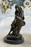 Nymph Girl Sitting on Flower Bronze Sculpture 9" x 5"