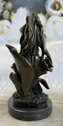 Nymph Girl Sitting on Flower Bronze Sculpture 9" x 5"