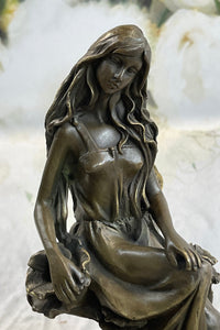 Nymph Girl Sitting on Flower Bronze Sculpture 9" x 5"