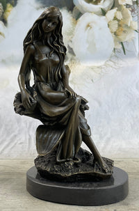 Nymph Girl Sitting on Flower Bronze Sculpture 9" x 5"
