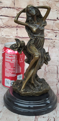 Flower Blossom Nymph Girl Bronze 10" x 5" Sculpture
