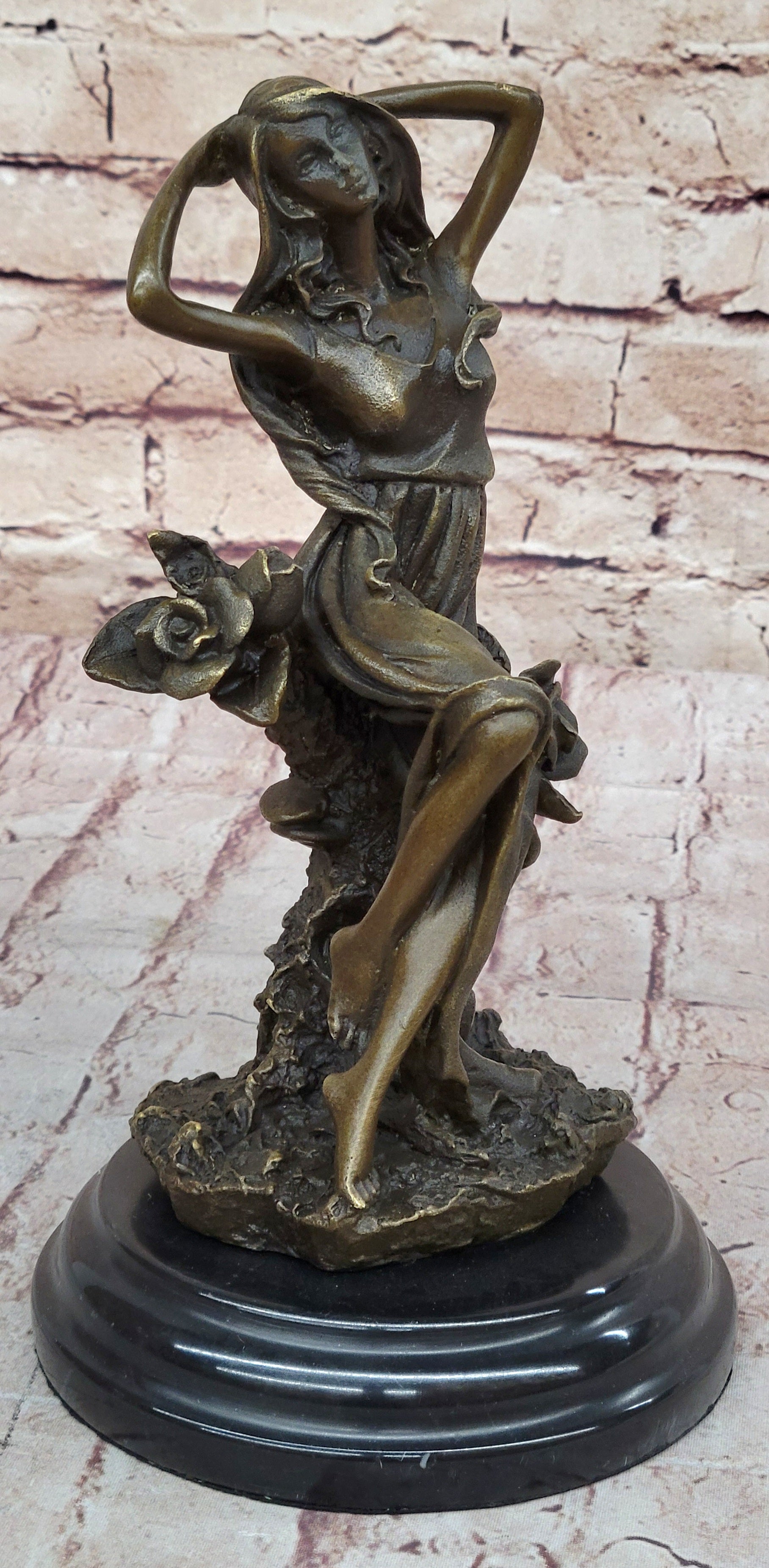 Flower Blossom Nymph Girl Bronze 10" x 5" Sculpture