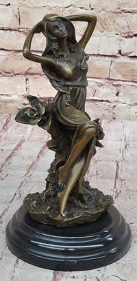 Flower Blossom Nymph Girl Bronze 10" x 5" Sculpture