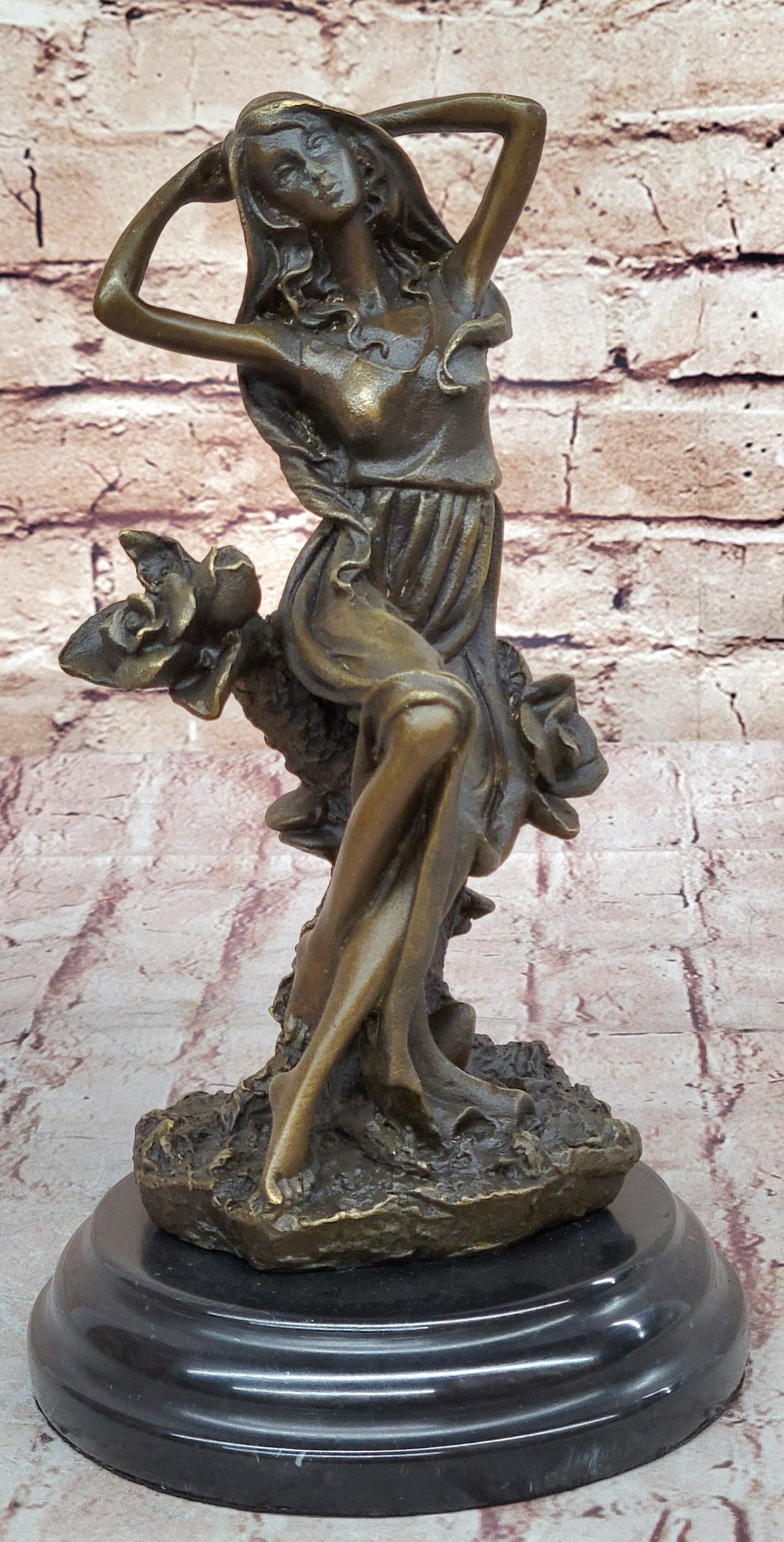 Flower Blossom Nymph Girl Bronze 10" x 5" Sculpture