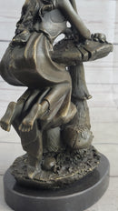Girl Sitting on Mushroom Toadstool Alice Wonderland Bronze 10" x 5"