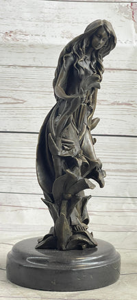 Nymph Girl Among the Flowers Bronze Sculpture on Marble Base