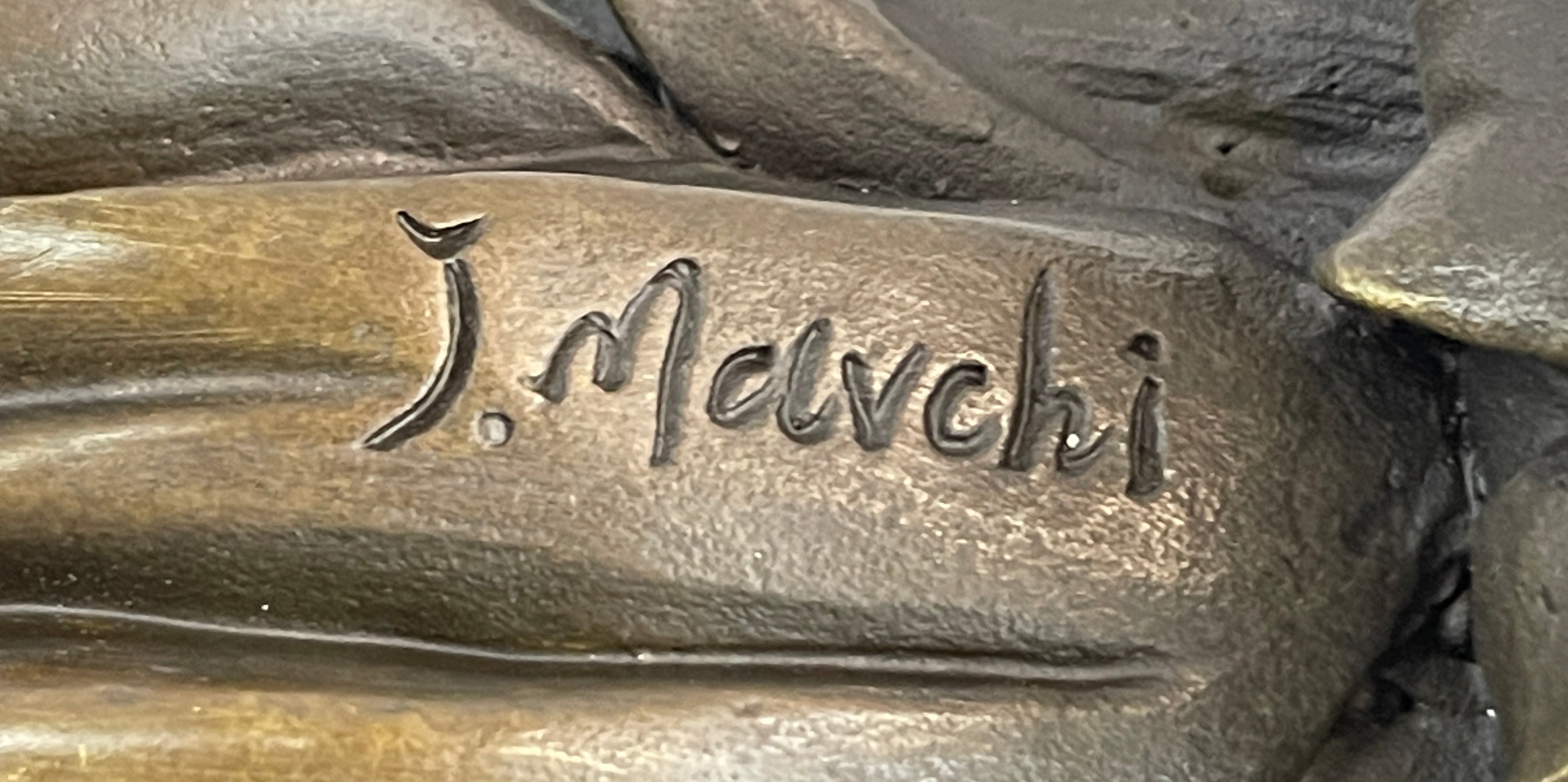 Nymph Girl Among the Flowers Bronze Sculpture on Marble Base