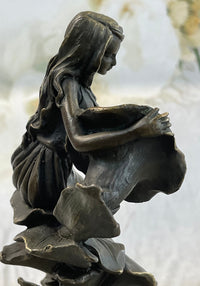 Girl Resting on Flower Bronze Sculpture 9" x 5"
