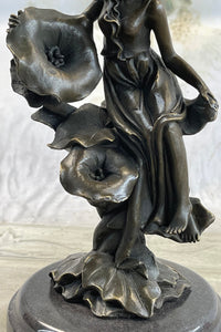 Girl Resting on Flower Bronze Sculpture 9" x 5"