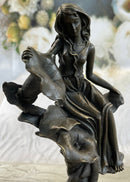 Girl Resting on Flower Bronze Sculpture 9" x 5"