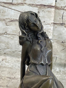 Young Girl Laying Against Rock Bronze Figure 8" x 6"