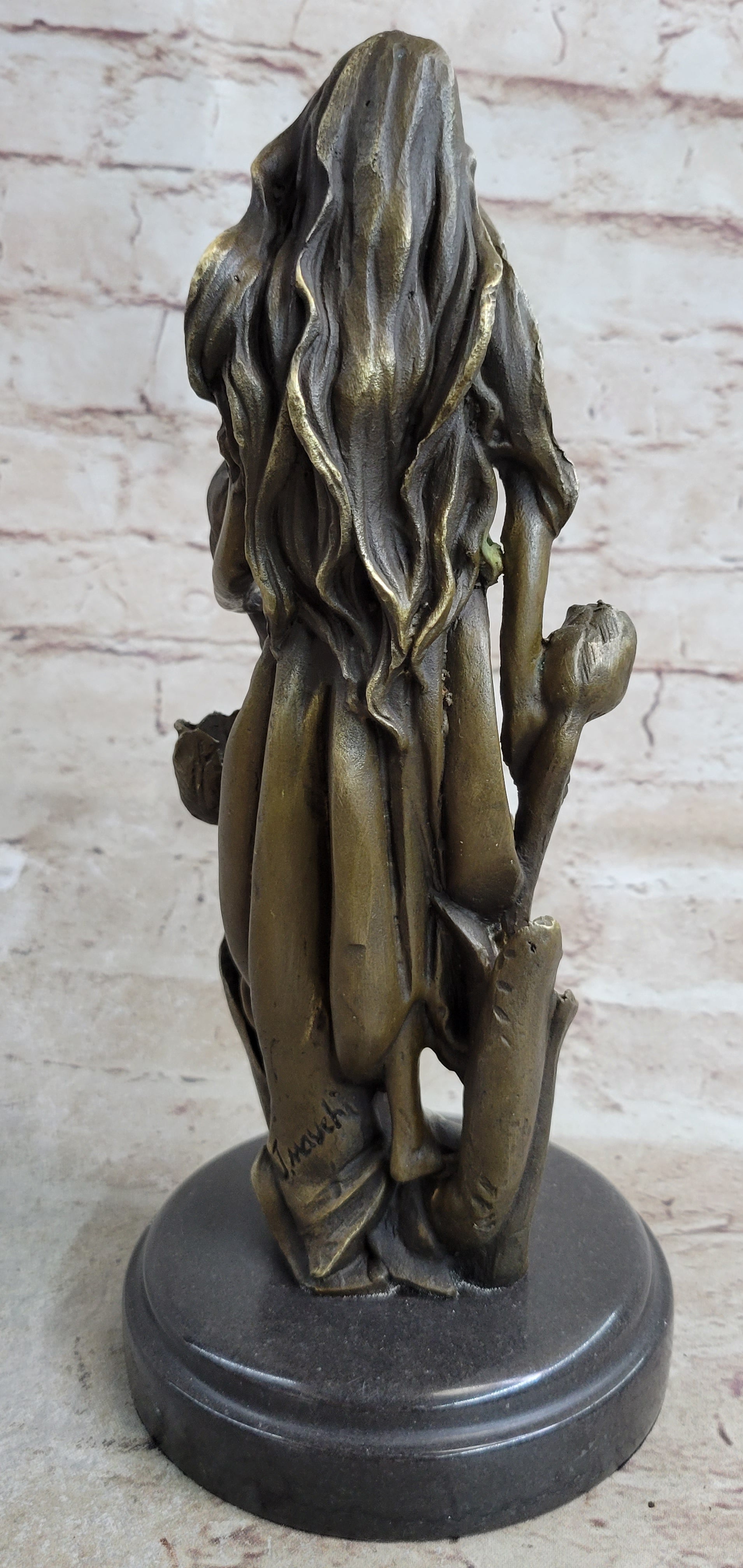 Western 100% Pure Bronze Marble Art Flower Girl Sculpture