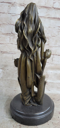 Western 100% Pure Bronze Marble Art Flower Girl Sculpture