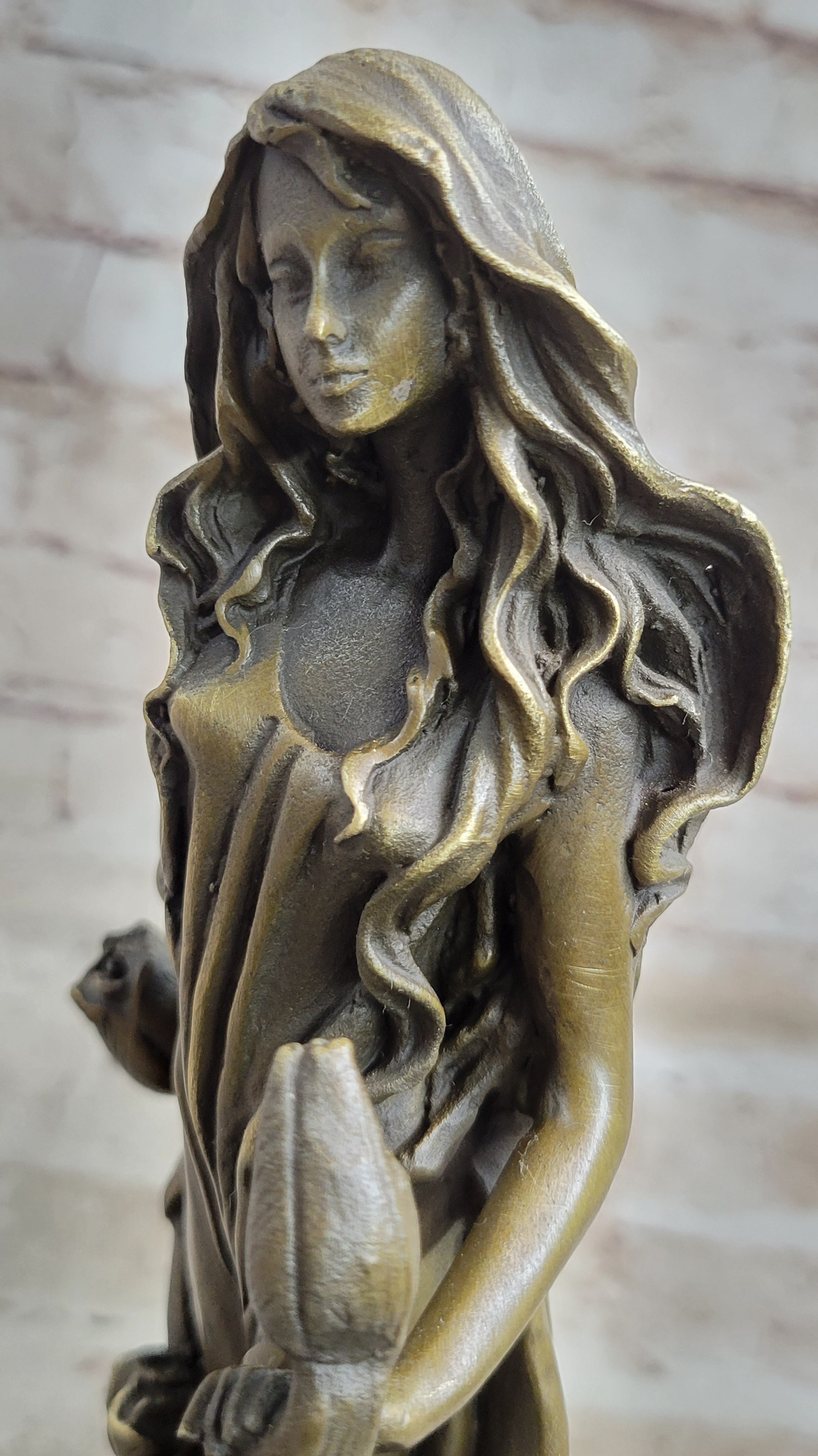 Western 100% Pure Bronze Marble Art Flower Girl Sculpture