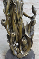 Western 100% Pure Bronze Marble Art Flower Girl Sculpture