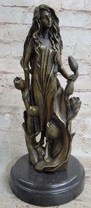 Western 100% Pure Bronze Marble Art Flower Girl Sculpture