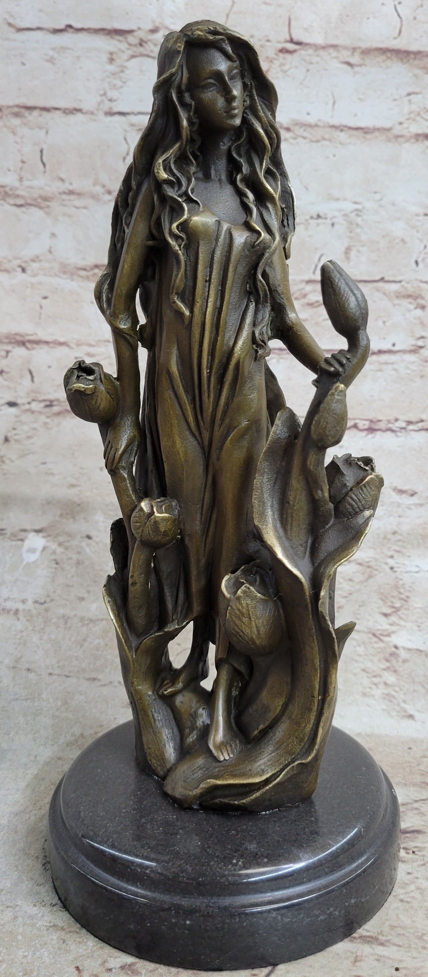 Western 100% Pure Bronze Marble Art Flower Girl Sculpture