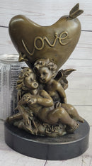 Bronze Candle Holder Cherubim Hearts Love 9" x 6"