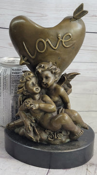 Bronze Candle Holder Cherubim Hearts Love 9" x 6"