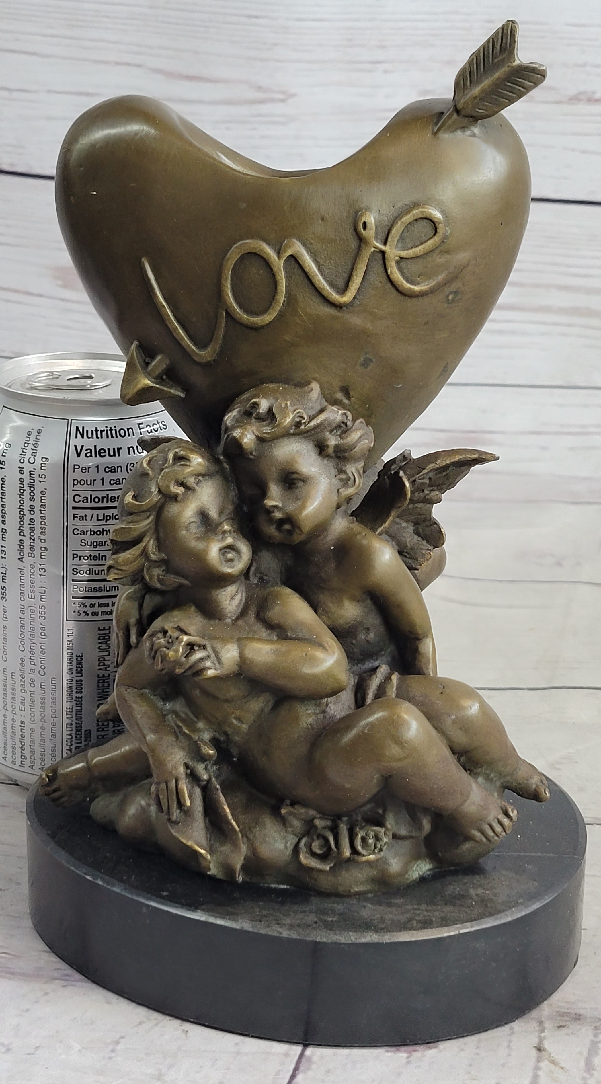Bronze Candle Holder Cherubim Hearts Love 9" x 6"